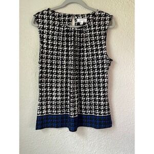 Calvin Klein Women's Houndstooth Sleeveless Top with Blue Hem Size‎ L